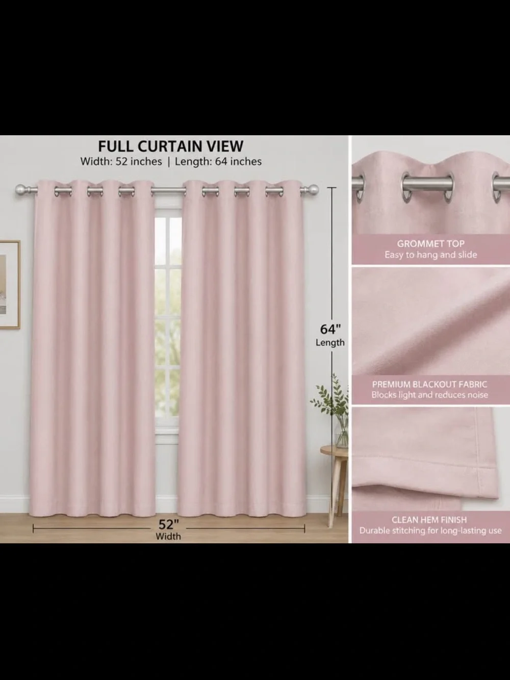 Soft Light Pink Drapery Panel - Elegant Solid Curtain